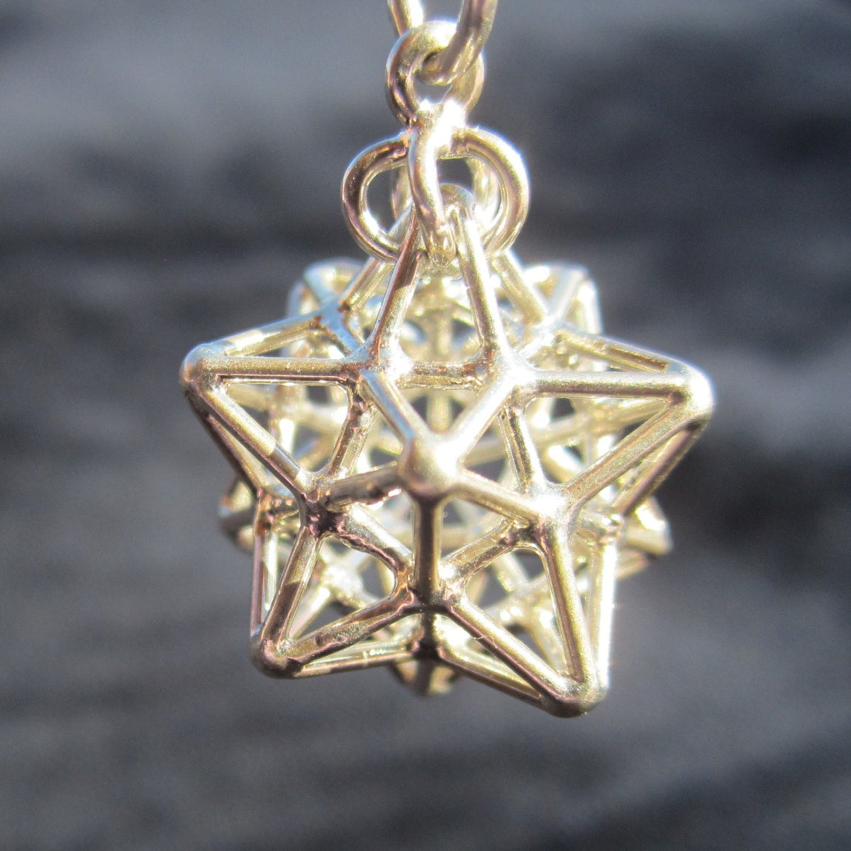 Solar Spirit Star Brass pendant ※ 3D Sacred Geometry Jewelry * stellated Dodecahedron in Brass, Silver or Gold