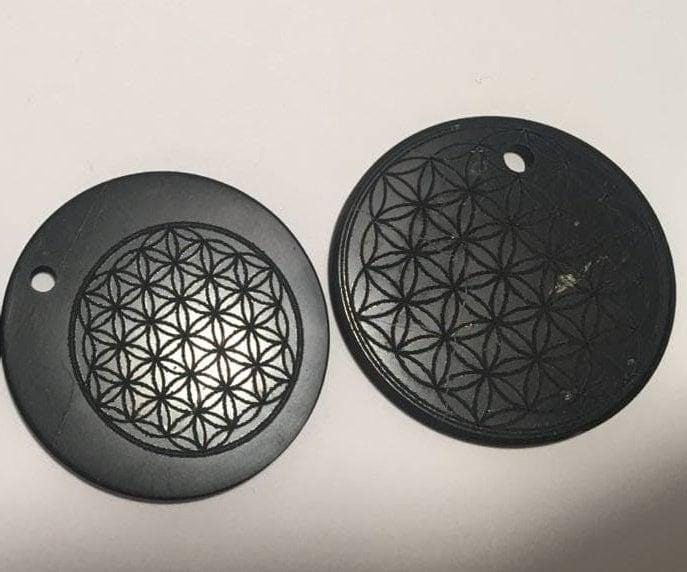 Real SHUNGITE Flower of Life, Tree of Life, YinYang, AUM pendant perfect EMF-Protection