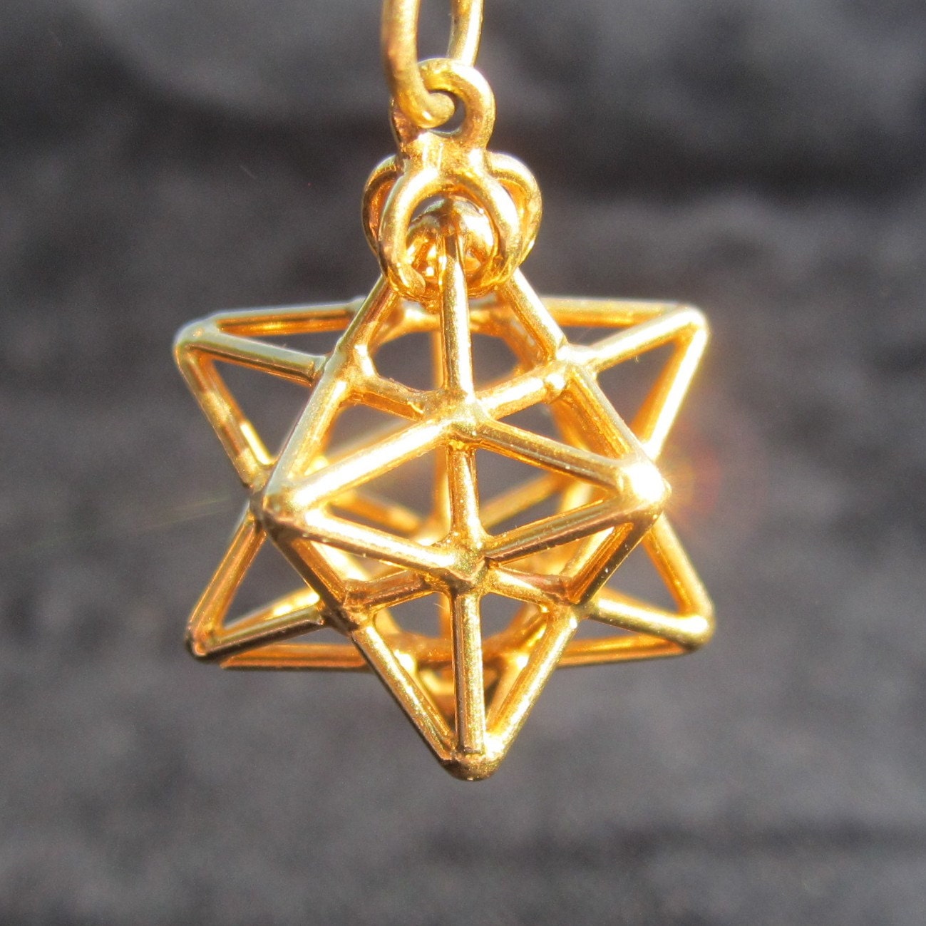 Solar Spirit Star Brass pendant ※ 3D Sacred Geometry Jewelry * stellated Dodecahedron in Brass, Silver or Gold