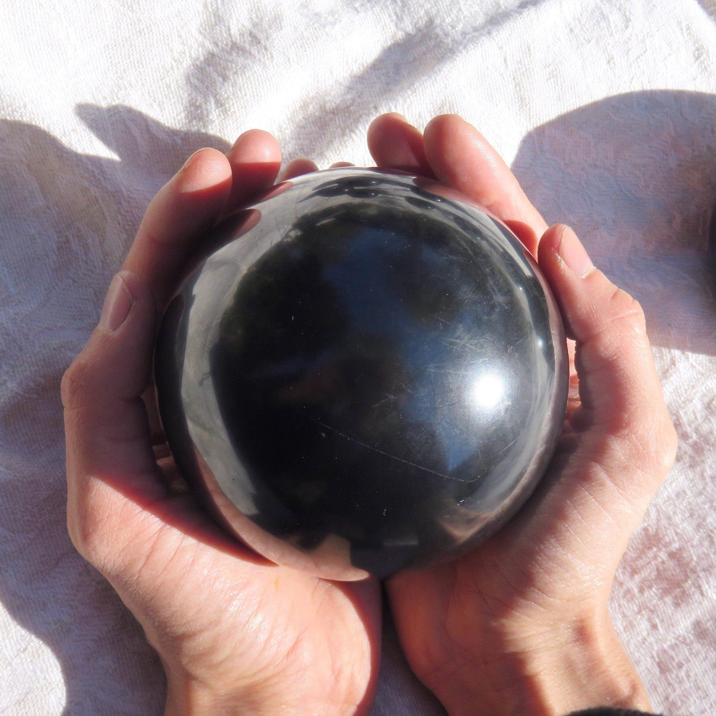 Silver SHUNGITE Sphere / Black Globe for EMF-Protection + Health - Office + Bedroom + Home Decor
