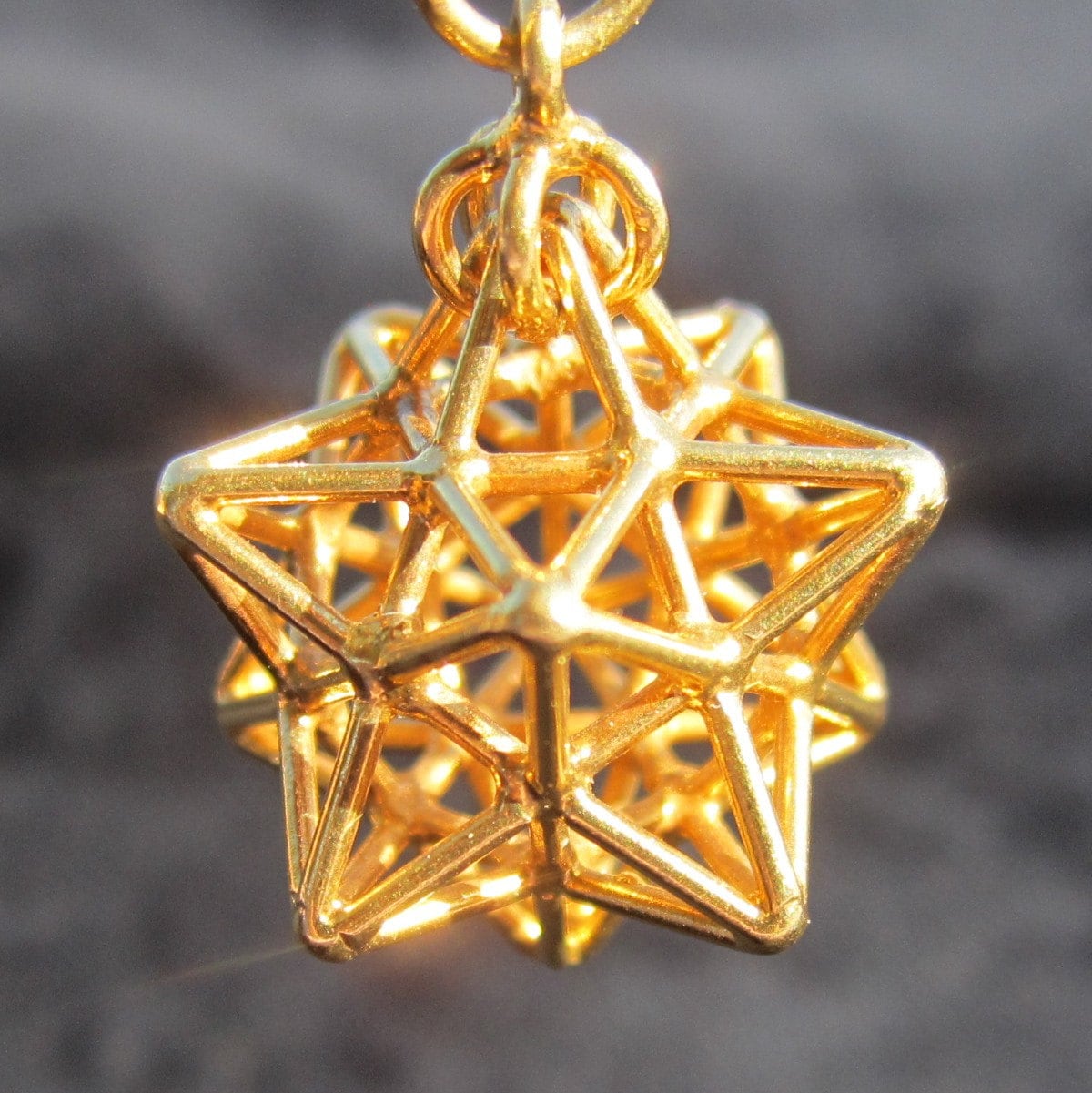 Solar Spirit Star Brass pendant ※ 3D Sacred Geometry Jewelry * stellated Dodecahedron in Brass, Silver or Gold