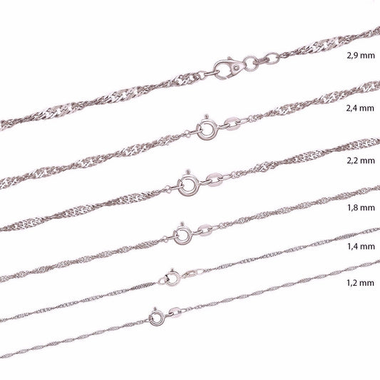 Sterling Silver Chains: Singapore chain / Snake chain / Curb chain, 925 Silver fine necklaces 14 16 18 20 22 24 inches = 40 45 50 55 60 cm