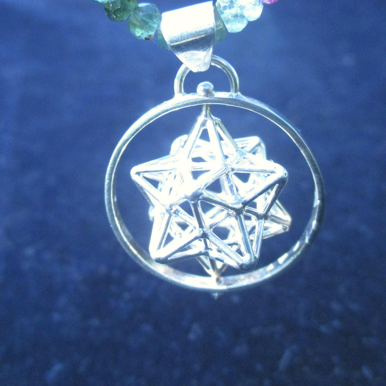 Spinning Solar Spirit Star pendant Gold plated Silver※ 3D Sacred Geometry magic Jewelry, Dodecahedron Pentagram pendant, Golden mean [m2o]