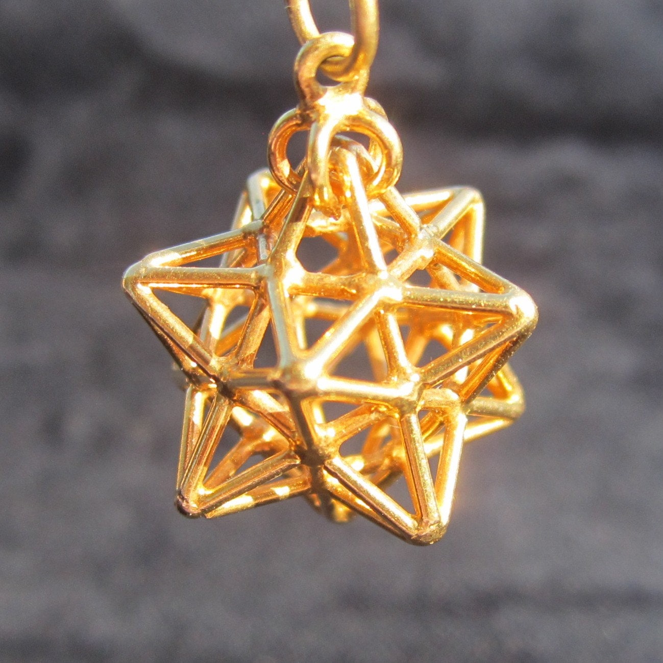 Solar Spirit Star Brass pendant ※ 3D Sacred Geometry Jewelry * stellated Dodecahedron in Brass, Silver or Gold
