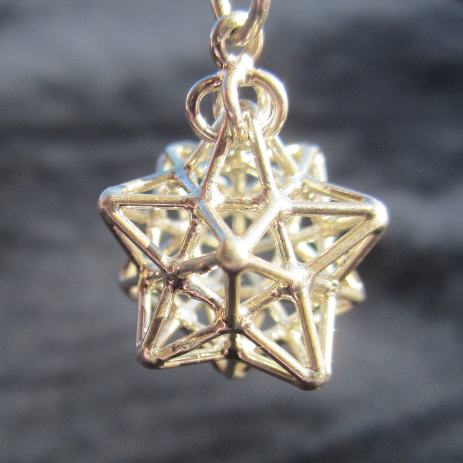 Solar Spirit Star Brass pendant ※ 3D Sacred Geometry Jewelry * stellated Dodecahedron in Brass, Silver or Gold