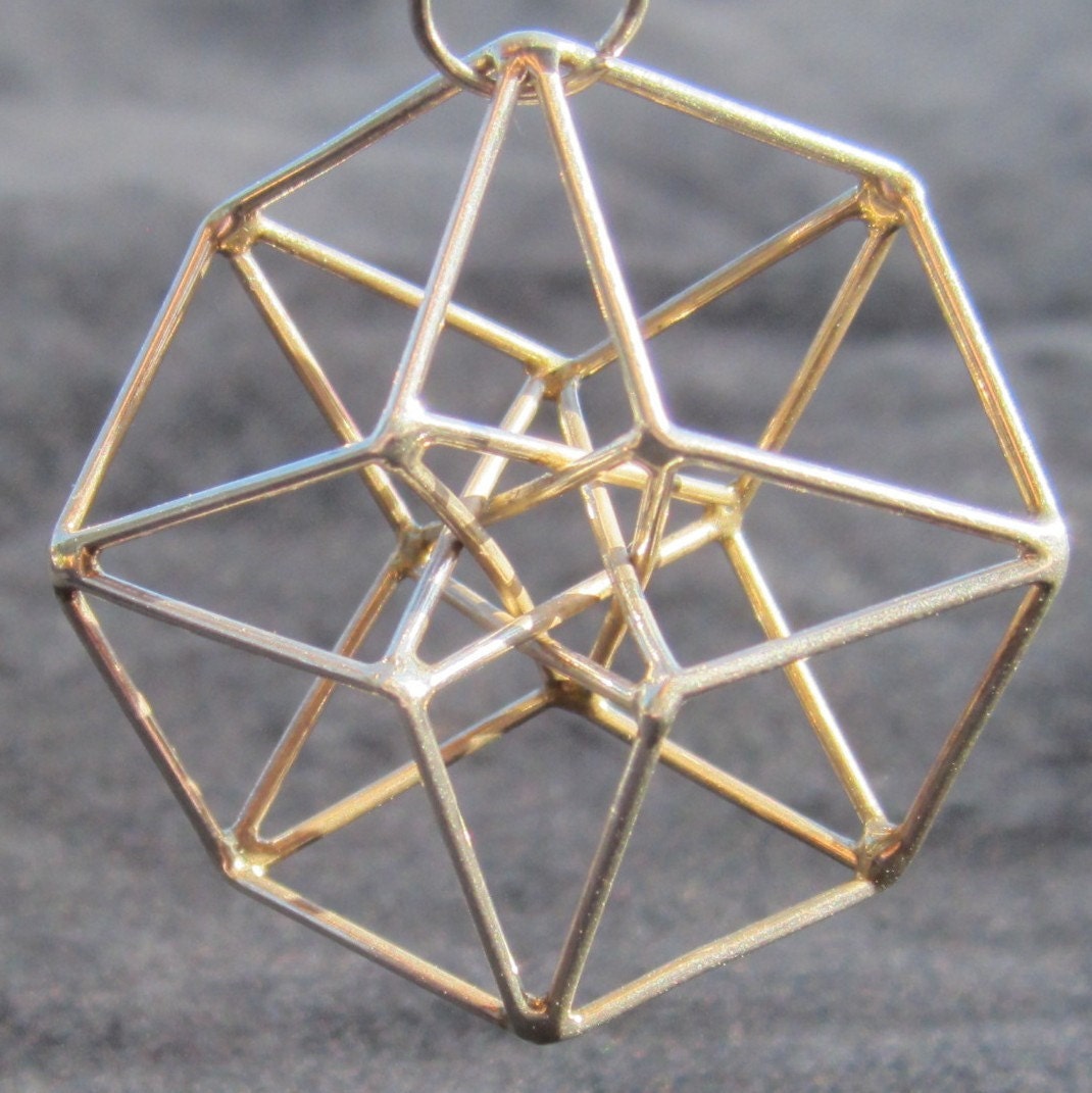 4D HyperCube Tesseract pendant, StarGate 3D Sacred Geometry Jewelry for Manifestation + Communication - Brass, Copper, Silver or Gold plated