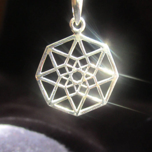 Flat Hypercube Pendant or Earrings Silver or Gold - found in ancient arabic Mosaic Patterns