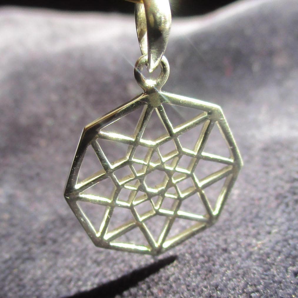 Flat Hypercube Pendant or Earrings Silver or Gold - found in ancient arabic Mosaic Patterns