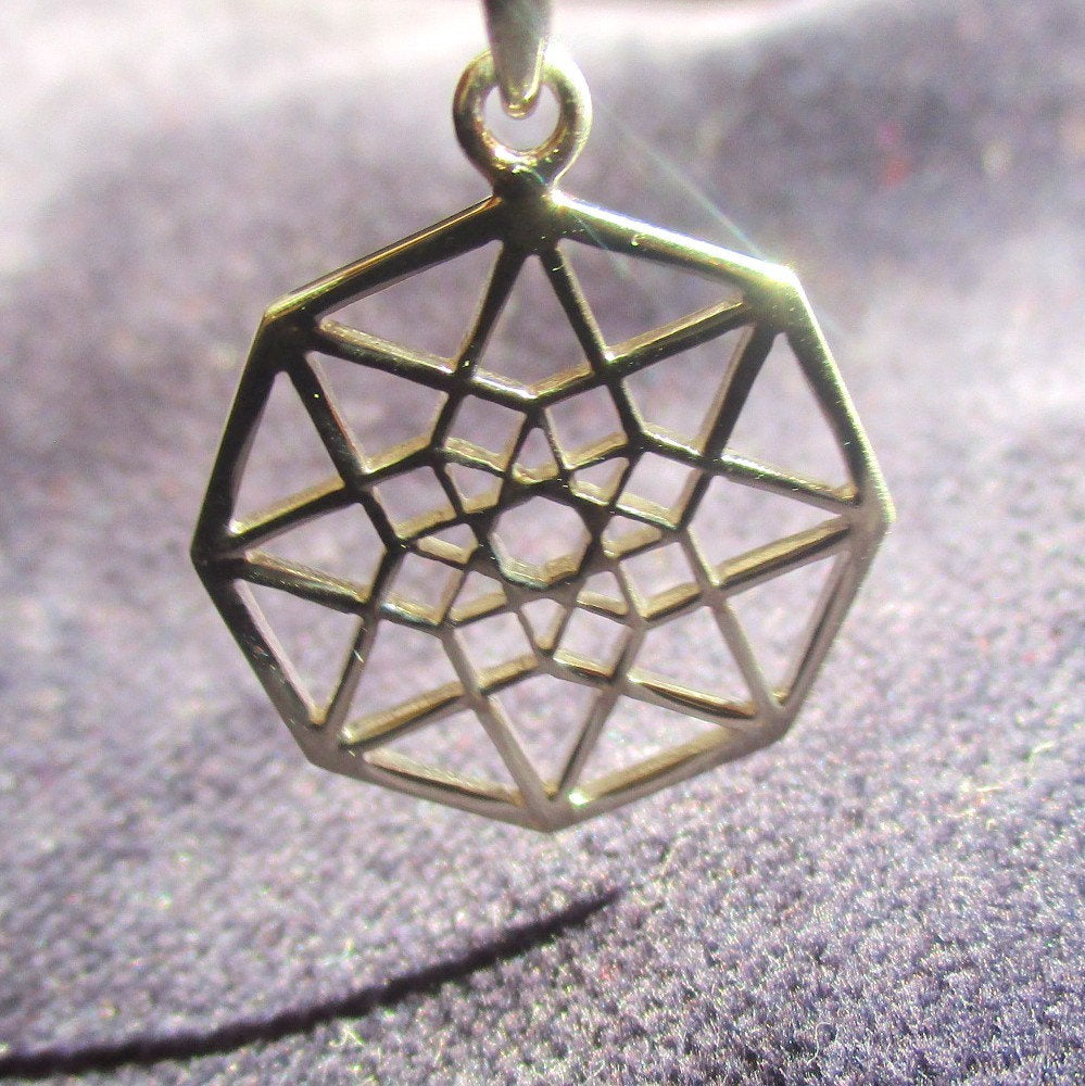 Flat Hypercube Pendant or Earrings Silver or Gold - found in ancient arabic Mosaic Patterns