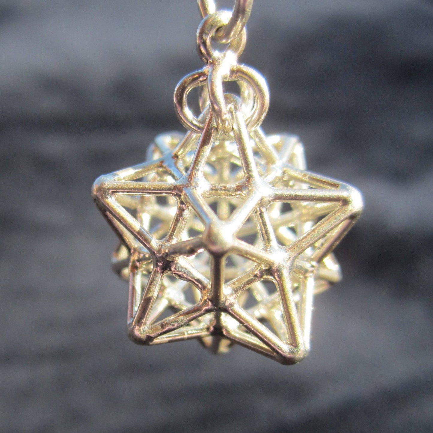 Solar Spirit Star Silver pendant ※ 3D Sacred Geometry Silver Gold Jewelry, Dodecahedron Star 3D Pentagram Magic