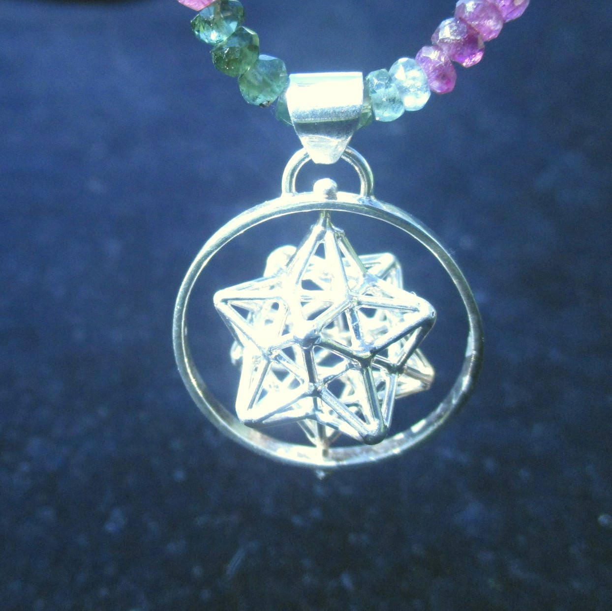 Spinning Solar Spirit Star pendant Gold plated Silver※ 3D Sacred Geometry magic Jewelry, Dodecahedron Pentagram pendant, Golden mean [m2o]