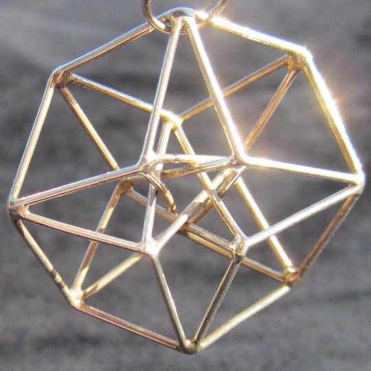 Flat Hypercube Pendant or Earrings Silver or Gold - found in ancient arabic Mosaic Patterns