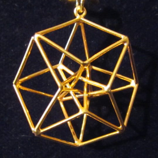 Flat Hypercube Pendant or Earrings Silver or Gold - found in ancient arabic Mosaic Patterns