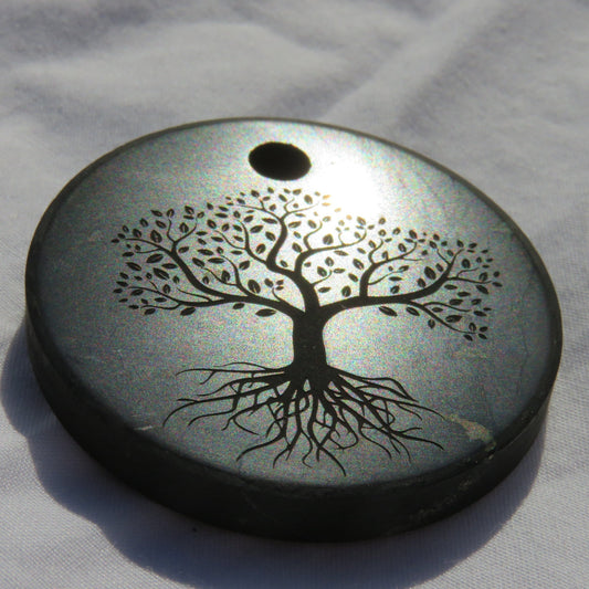 Shungite Tree of Life Pendant | Flower of Life | Yin Yang Black Stone Amulet | EMF Protection Necklace