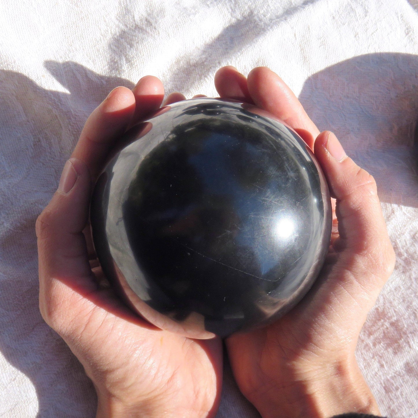 Silver SHUNGITE Sphere / Black Globe for EMF-Protection + Health - Office + Bedroom + Home Decor