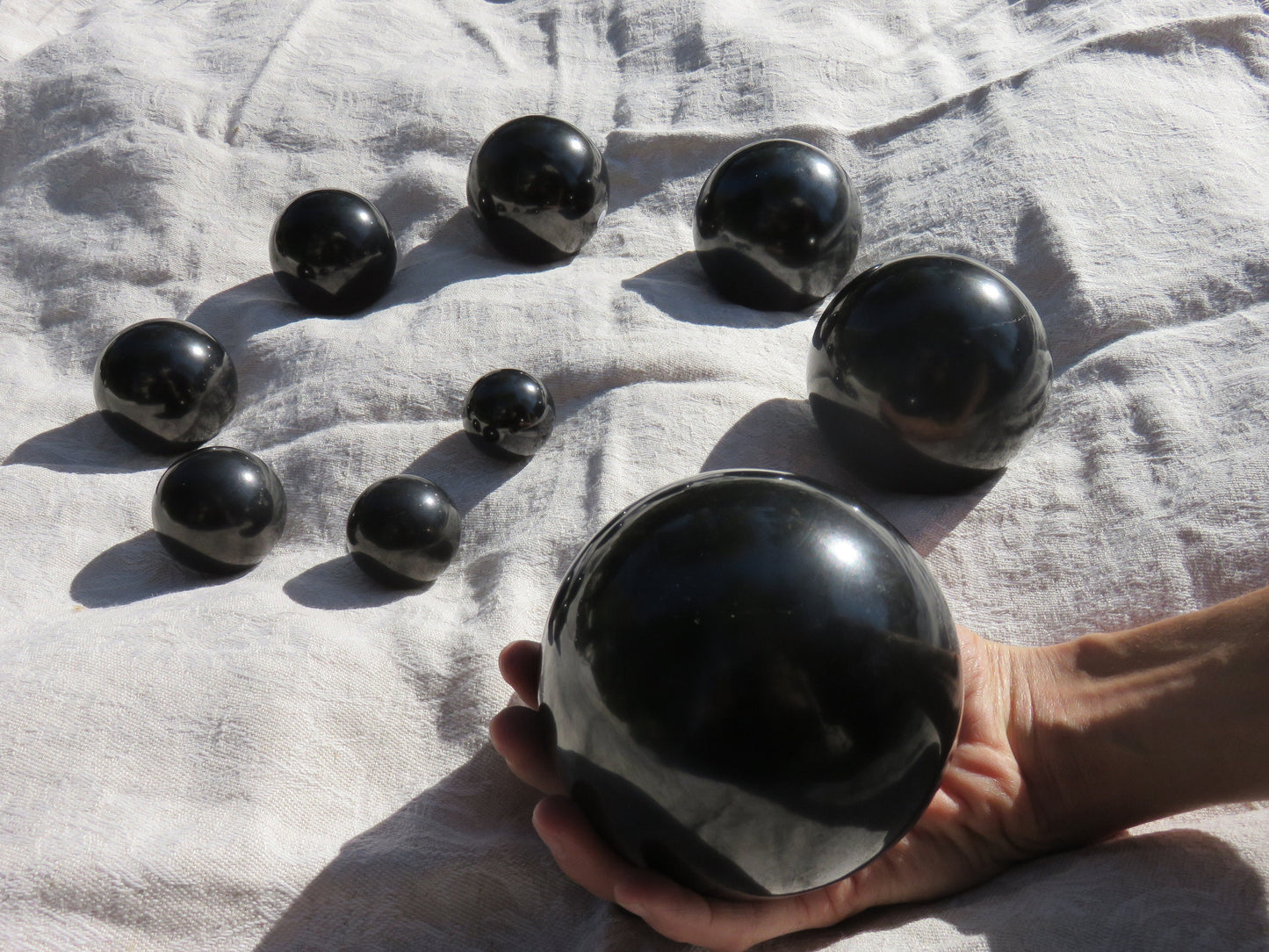 Silver SHUNGITE Sphere / Black Globe for EMF-Protection + Health - Office + Bedroom + Home Decor