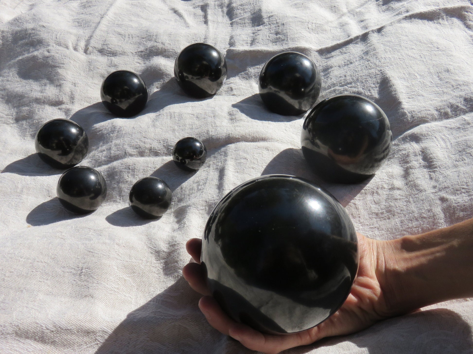 Silver SHUNGITE Sphere / Black Globe for EMF-Protection + Health - Office + Bedroom + Home Decor