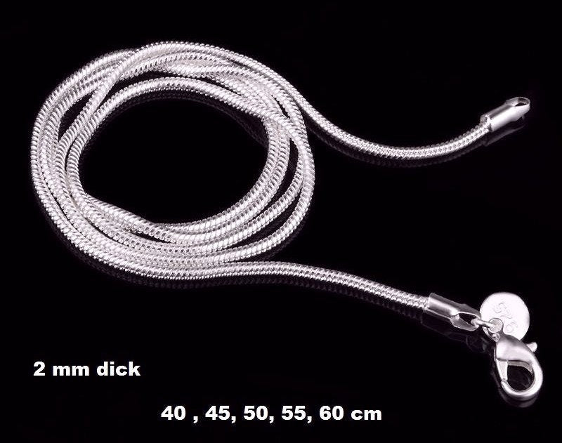 Sterling Silver Chains: Singapore chain / Snake chain / Curb chain, 925 Silver fine necklace 14 16 18 20 22 24 inches = 36 40 45 50 55 60 cm