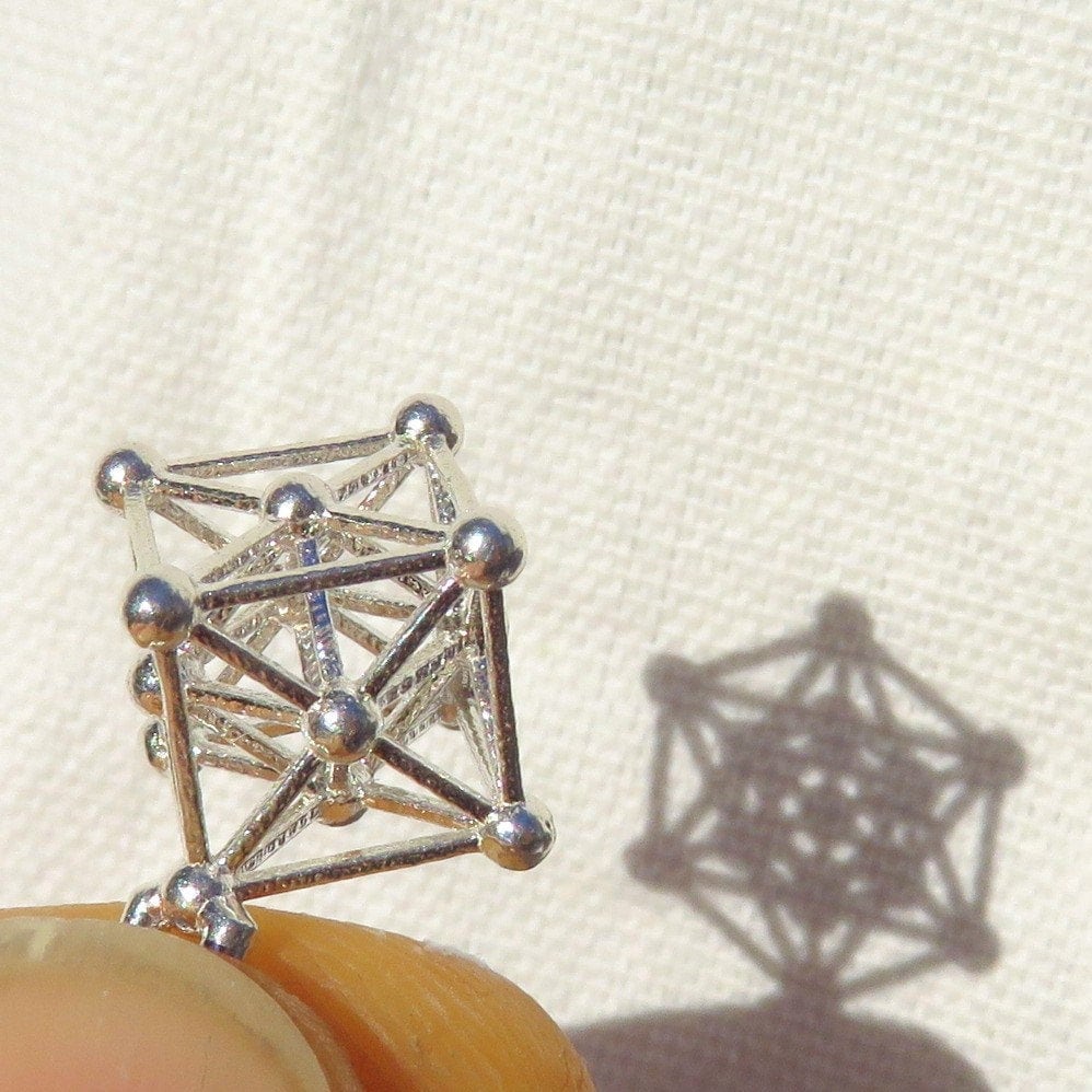 Metatrons Cube 3D ※ 925 Sterling Silver Gold Sacred Geometry pendant