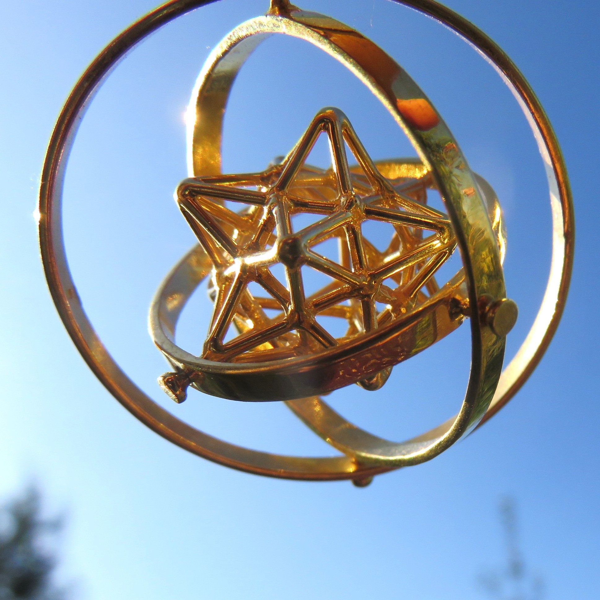 SOLAR Star 3D SPIN ※ 3D Sacred Geometry Pendant, Spinning Gold Silver Jewelry
