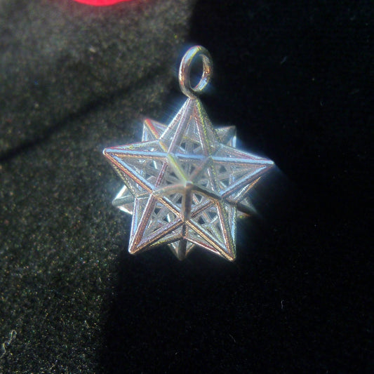 Solar Spirit Star *3D Sacred Geometry Jewelry Silver, stellated Ether Dodecahedron 12 Pentagram Pendant, Phi ratio golden mean Harmony [M2O]