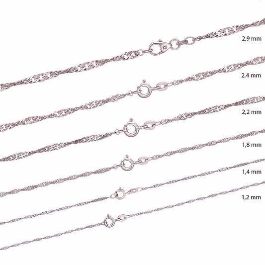 Sterling Silver Chains: Singapore chain / Snake chain / Curb chain, 925 Silver fine necklaces 14 16 18 20 22 24 inches = 40 45 50 55 60 cm