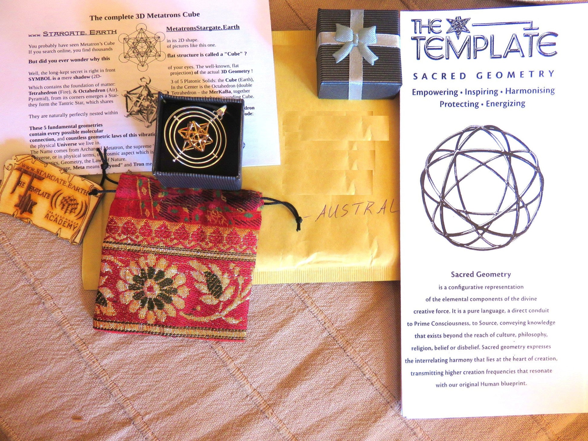 another packaging example for Metatrons Stargate Sacred Geometry Jewelry