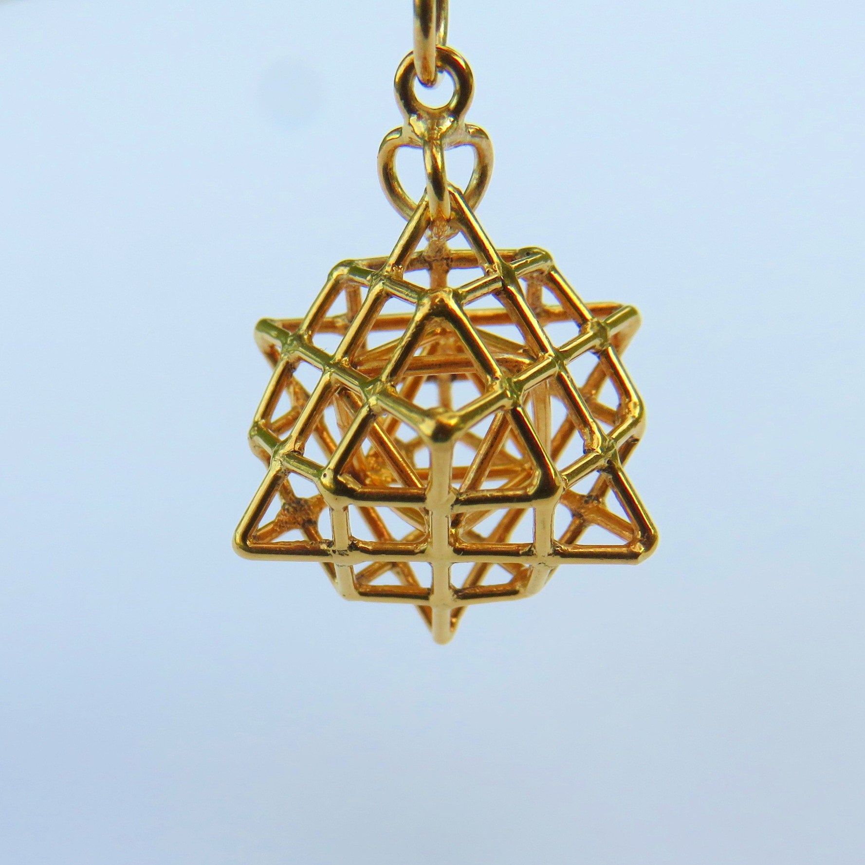 Sacred Geometry Master Jewelry: Metatrons Cube + MerKaBa + 3D Vector Equilibrium, Gold-plated Silver, Brass or Copper pendant