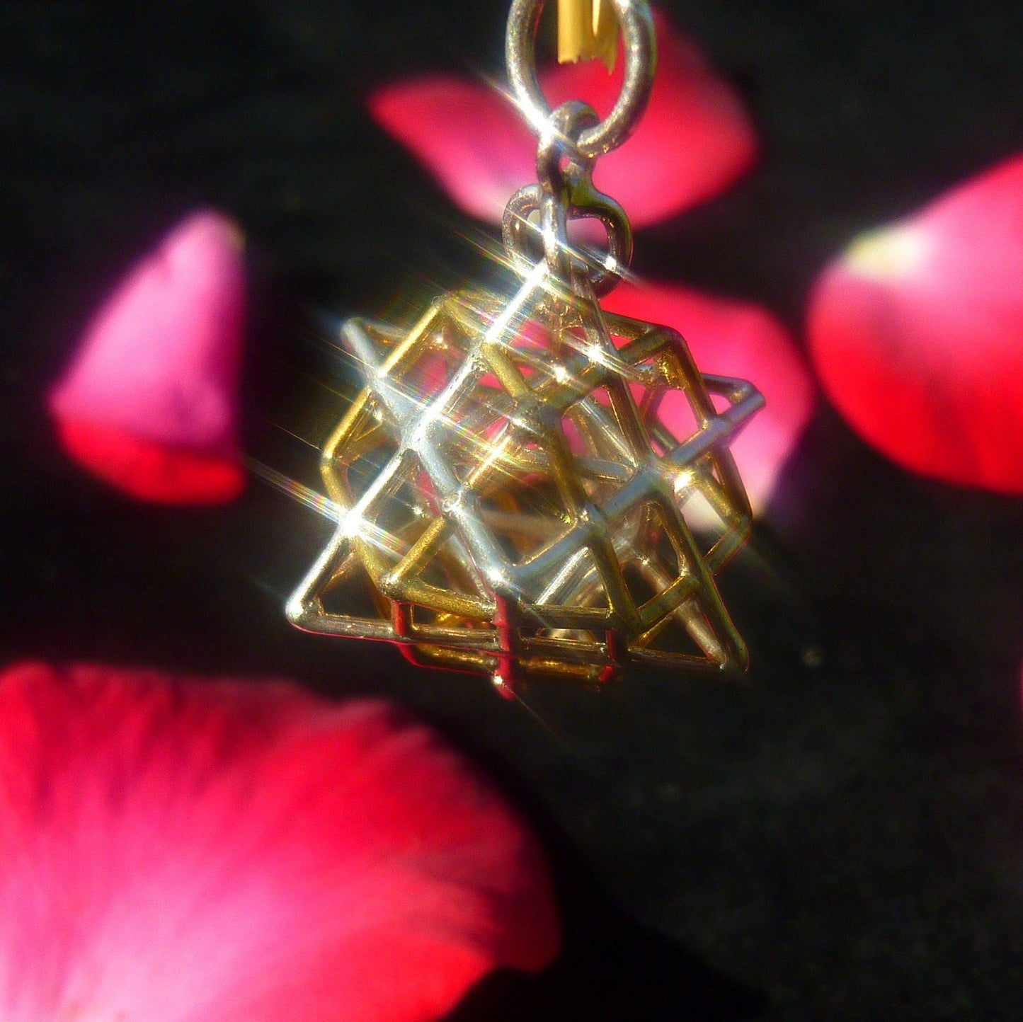 Sacred Geometry Master Jewelry: Metatrons Cube + MerKaBa + 3D Vector Equilibrium, Gold-plated Silver, Brass or Copper pendant