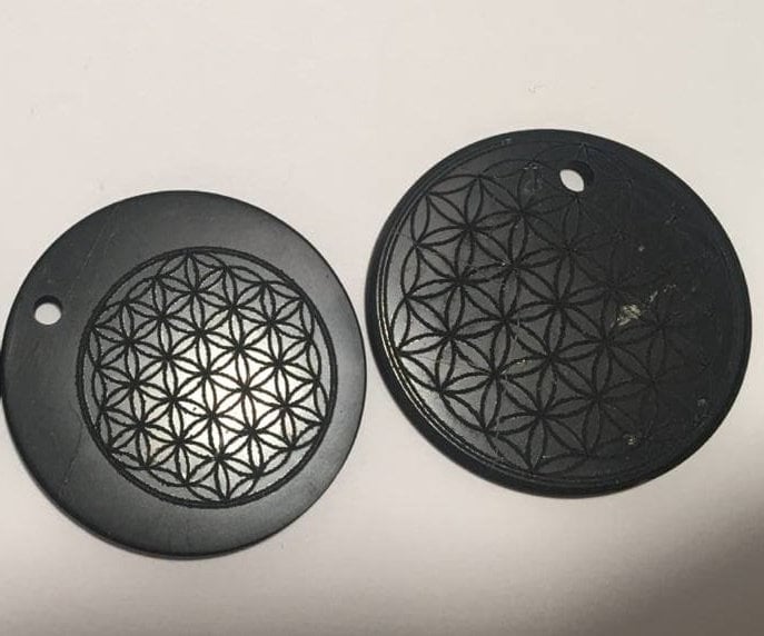 Real SHUNGITE Flower of Life, Tree of Life, YinYang, AUM pendant perfect EMF-Protection